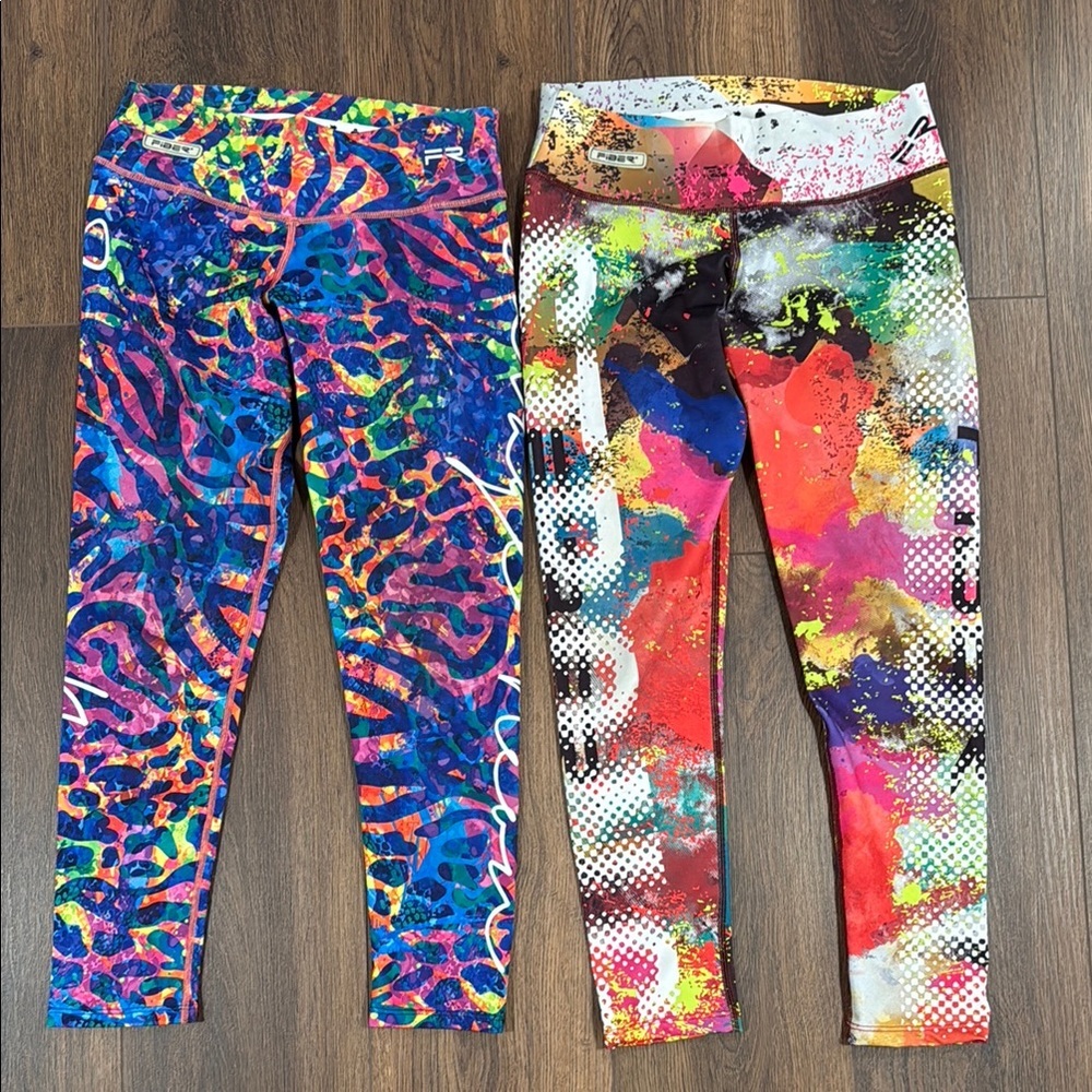 LOT 2 PAIRS Fiber Leggings One Size Small Medium Gym Yoga Bright Thick Running